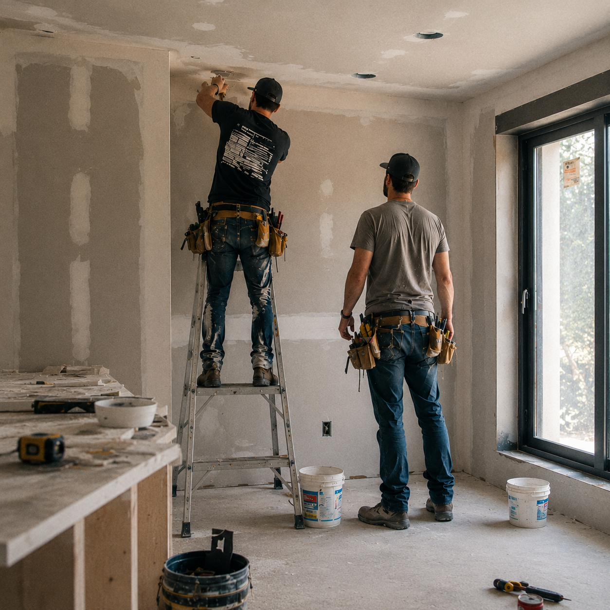Travailleur sur un chantier de construction résidentielle au Québec